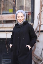 Denim Kapşonlu Kap- Denim Pardesü/KAHVERENGİ