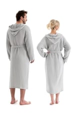 DENİZLİ CONCEPT Unisex Kapşonlu 4 Kat Müslin Bornoz (Gri, XXL)