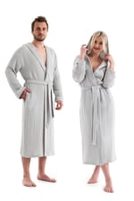 DENİZLİ CONCEPT Unisex Kapşonlu 4 Kat Müslin Bornoz (Gri, XXL)