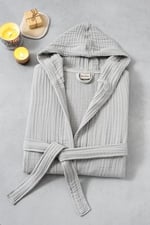 DENİZLİ CONCEPT Unisex Kapşonlu 4 Kat Müslin Bornoz (Gri, XXL)