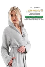 DENİZLİ CONCEPT Unisex Kapşonlu 4 Kat Müslin Bornoz (Gri, XXL)