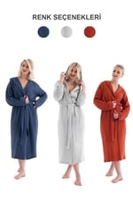 DENİZLİ CONCEPT Unisex Kapşonlu 4 Kat Müslin Bornoz (Gri, XXL)