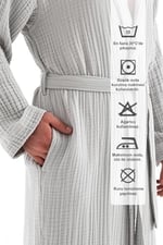 DENİZLİ CONCEPT Unisex Kapşonlu 4 Kat Müslin Bornoz (Gri, XXL)