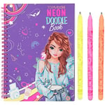 Depesche 11932 TOPModel Neon Doodle - Boyama kitabı seti, 35 koyu sayfa, birçok motifi boyamak ve tasarlamak için, neon renkli motif hatları, 3 neon jel kalem ve 1 çıkartma kağıdı