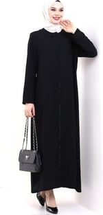 Derin Store Biye Taşlı Ferace 23315-23 Siyah