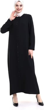 Derin Store Biye Taşlı Ferace 23315-23 Siyah