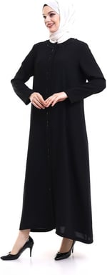 Derin Store Biye Taşlı Ferace 23315-23 Siyah