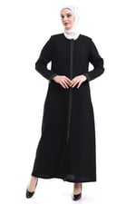Derin Store Fermuar Kol Taşlı Ferace 23302-23 Siyah