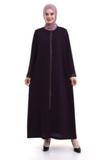 Derin Store Fermuar Kol Taşlı Ferace 23302-23 Mor