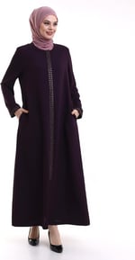 Derin Store Fermuar Kol Taşlı Ferace 23302-23 Mor