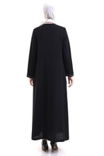 Derin Store Fermuar Kol Taşlı Ferace 23302-23 Siyah