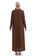 Derin Store Yaka ve Kol Taşlı Tesettür Ferace 23300-23 Toprak