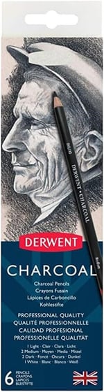 Derwent Kömür Kalemleri, Çizim ve Yazma, 6'lı Set, Açık, Orta, Koyu ve Renkli Kömür, Karıştırma ve Bulaşma için İdeal, Kalemtıraş Dahil, Profesyonel Kalite, 0700838