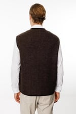 Desen Triko Erkek V Yaka Astarı Desenli Yün Yelek 24583 Kahverengi - Bedenler: Beden;S, M, L, XL, XXL