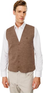 Desen Triko Erkek V Yaka Düz Yün Yelek S.Kahve Beden;2XL,Renk;S.Kahve