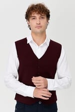DESEN TRİKO Erkek V Yaka İnce Triko Yelek Bordo Beden;M,Renk;Bordo dsnNM7388
