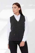 Desen Triko Kadın Çelik Örgü Cebi Fermuarlı Düz Triko Yelek 02421003 Füme