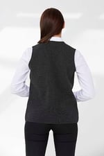 Desen Triko Kadın Çelik Örgü Cebi Fermuarlı Düz Triko Yelek 02421003 Füme