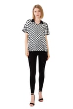 DESEN TRİKO Kadın Polo Yaka Kare Desenli T-shirt, dsnNM6939