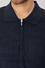 DESENLI POLO YAKA FERMUARLI TRIKO TSHIRT LACİVERT