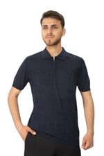 DESENLI POLO YAKA FERMUARLI TRIKO TSHIRT LACİVERT