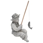 Design Toscano Frederic Avignon Boy Balıkçı Bahçe Heykeli, 38 cm, Poliresin, İki Tonlu Taş