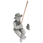 Design Toscano Frederic Avignon Boy Balıkçı Bahçe Heykeli, 38 cm, Poliresin, İki Tonlu Taş