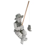 Design Toscano Frederic Avignon Boy Balıkçı Bahçe Heykeli, 38 cm, Poliresin, İki Tonlu Taş