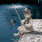 Design Toscano Frederic Avignon Boy Balıkçı Bahçe Heykeli, 38 cm, Poliresin, İki Tonlu Taş
