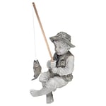 Design Toscano Frederic Avignon Boy Balıkçı Bahçe Heykeli, 38 cm, Poliresin, İki Tonlu Taş