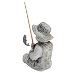 Design Toscano Frederic Avignon Boy Balıkçı Bahçe Heykeli, 38 cm, Poliresin, İki Tonlu Taş