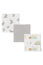 DEUX LAPINS% 100 Pamuk 3'lü Müslin Bebek Örtüsü Iconıque Lapin & Petits Canetons & Cotton Grey 100x100 THROW3PACK1003