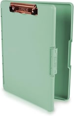 Dexas Slimcase 2 sıkıştırma tahtası, yan açıklık, 31,8 x 24,1 cm, deniz köpüğü yeşili, pembe altın klipsli