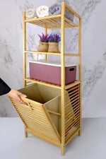 Digithome Bambu Kirli Sepetli 3 Raflı Çok Amaçlı Banyo Düzenleyici Çamaşır Sepeti Organizer DB-0002 - Bedenler: 74cm, 80cm, 95cm, 118cm, 98cm