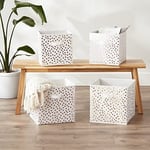 DII Dokumasız Saklama Koleksiyonu Puantiyeli Katlanabilir Çöp Kovası Büyük Set, 13x13x13 Küp, Beyaz ve Altın, 2 Parça