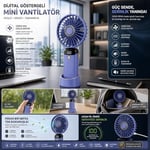 Dijital Göstergeli Mini Vantilatör, Şarjlı Masaüstü Vantilatör, Taşınabilir 12000 Rpm El Fanı, Ergonoik Tasarım, Kademeli ve Sessiz Çalışma, Soğutucu Mini El Fanı, El Tipi ve Masaüstü Kullanım