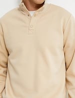 Dik Yaka Sweatshirt Çıtçıt Düğme Detaylı Uzun Kollu Şardonlu