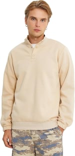 Dik Yaka Sweatshirt Çıtçıt Düğme Detaylı Uzun Kollu Şardonlu