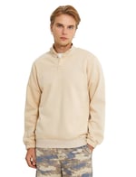 Dik Yaka Sweatshirt Çıtçıt Düğme Detaylı Uzun Kollu Şardonlu