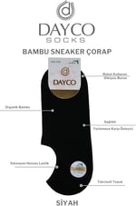 Dikişsiz Siyah Renk Kadın Bambu Sneakers Çorap (Görünmez Bambu Çorap) 4'lü Paket - 35-38 - 570SYH