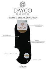 Dikişsiz Siyah Renk Kadın Bambu Sneakers Çorap (Görünmez Bambu Çorap) 4'lü Paket - 35-38 - 570SYH