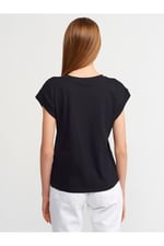 DILVIN Bisiklet Yaka Penye T-Shirt Kadın Yazlık Günlük Basic Kısa Kollu Düz Kesim Tişört
