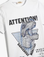 Dinozorlu Tişört Kısa Kollu Bisiklet Yaka Pamuklu
