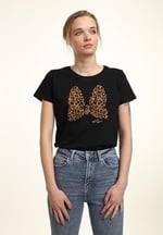 Disney Mickey Classic - Animal Print Bow Bisiklet Yaka T-Shirt Tişört Kadın