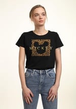 Disney Mickey & Friends - Leopard Square Mick Bisiklet Yaka T-Shirt Tişört Kadın
