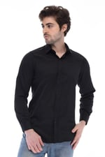 Dm.ZAWA Pamuklu Günlük Erkek Gömlekleri Uzun Kollu Düz Gömlekler (Slim Fit)