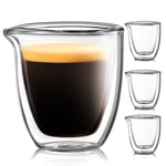 Dökme Espresso Bardakları 4'lü Set - Cam Espresso Bardakları Bacalı Shot Bardağı 2.5 oz - Çift Espresso Bardakları - Küçük Çift Duvarlı Şeffaf Espresso Bardakları - Expresso Kahve Fincanı - Espresso