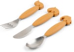 Done by Deer Easy grip Geyik Arkadaşları Hardal Sarısı Çatal Bıçak Takımı - Kaşık, Çatal ve Bıçaklı - Yumuşak, Kaymaz Silikon Saplı Çocuk Çatal Bıçak Takımı - Çocuklar için Sevimli Vaftiz Hediyeleri