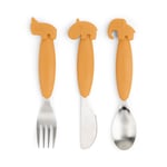 Done by Deer Easy grip Geyik Arkadaşları Hardal Sarısı Çatal Bıçak Takımı - Kaşık, Çatal ve Bıçaklı - Yumuşak, Kaymaz Silikon Saplı Çocuk Çatal Bıçak Takımı - Çocuklar için Sevimli Vaftiz Hediyeleri