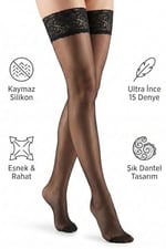 Dore Fit Kadın Jartiyer Çorabı Silikonlu Dantelli 15 Denye Dizüstü Kaymaz